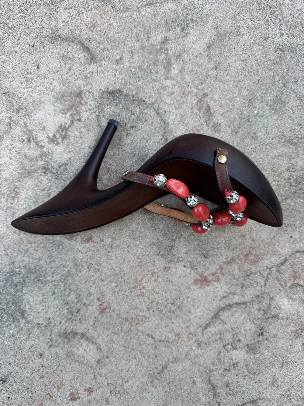 Giuseppe Zanotti Black Stiletto Sandal with Red Bead Embellishments